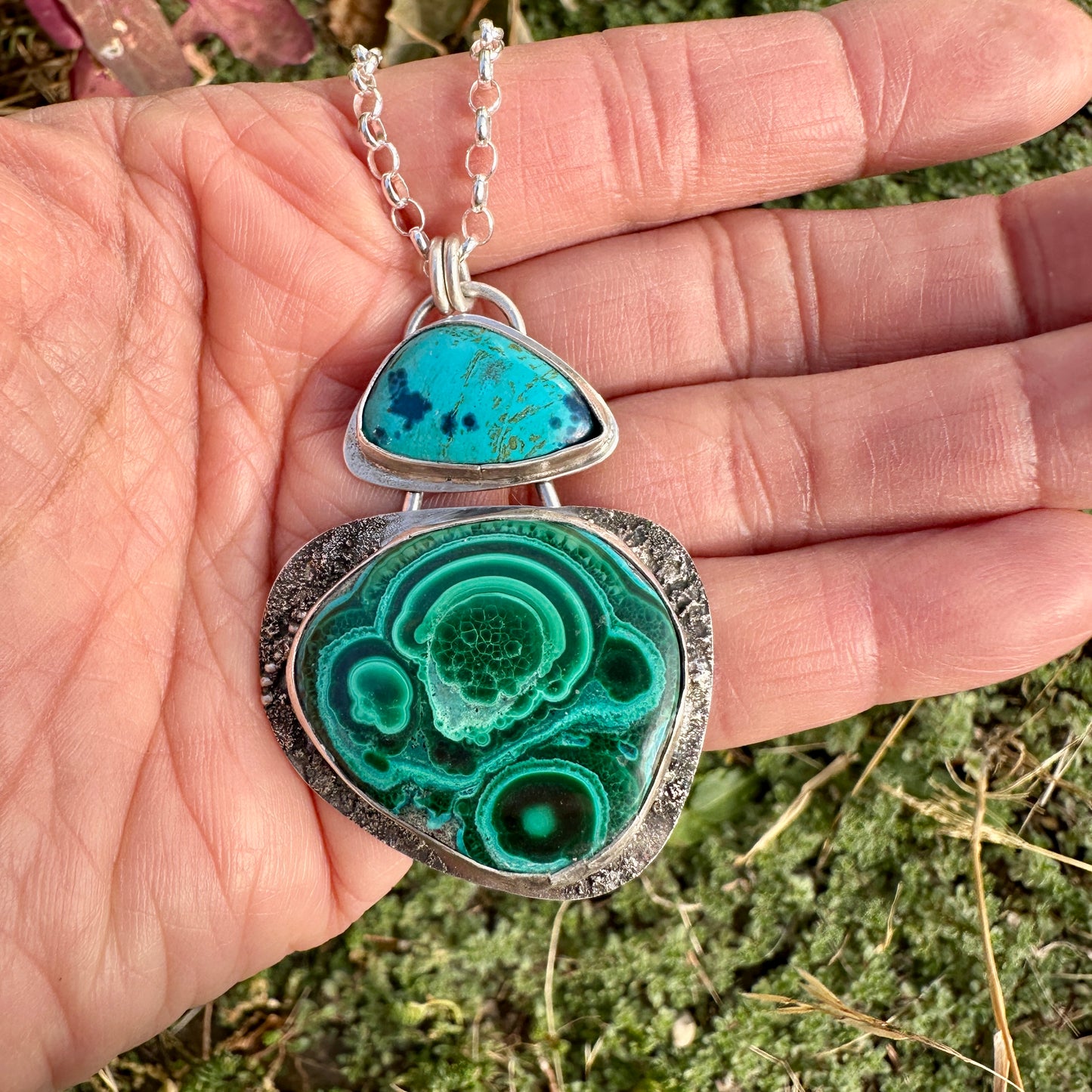 Malachite, Shattuckite & Azurite Pendant Necklace