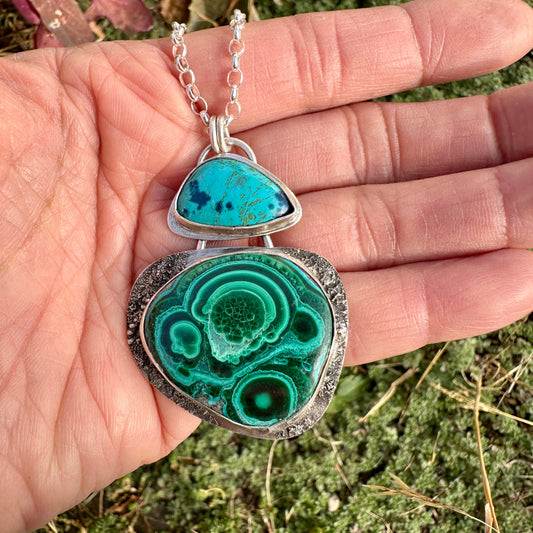 Malachite, Shattuckite & Azurite Pendant Necklace