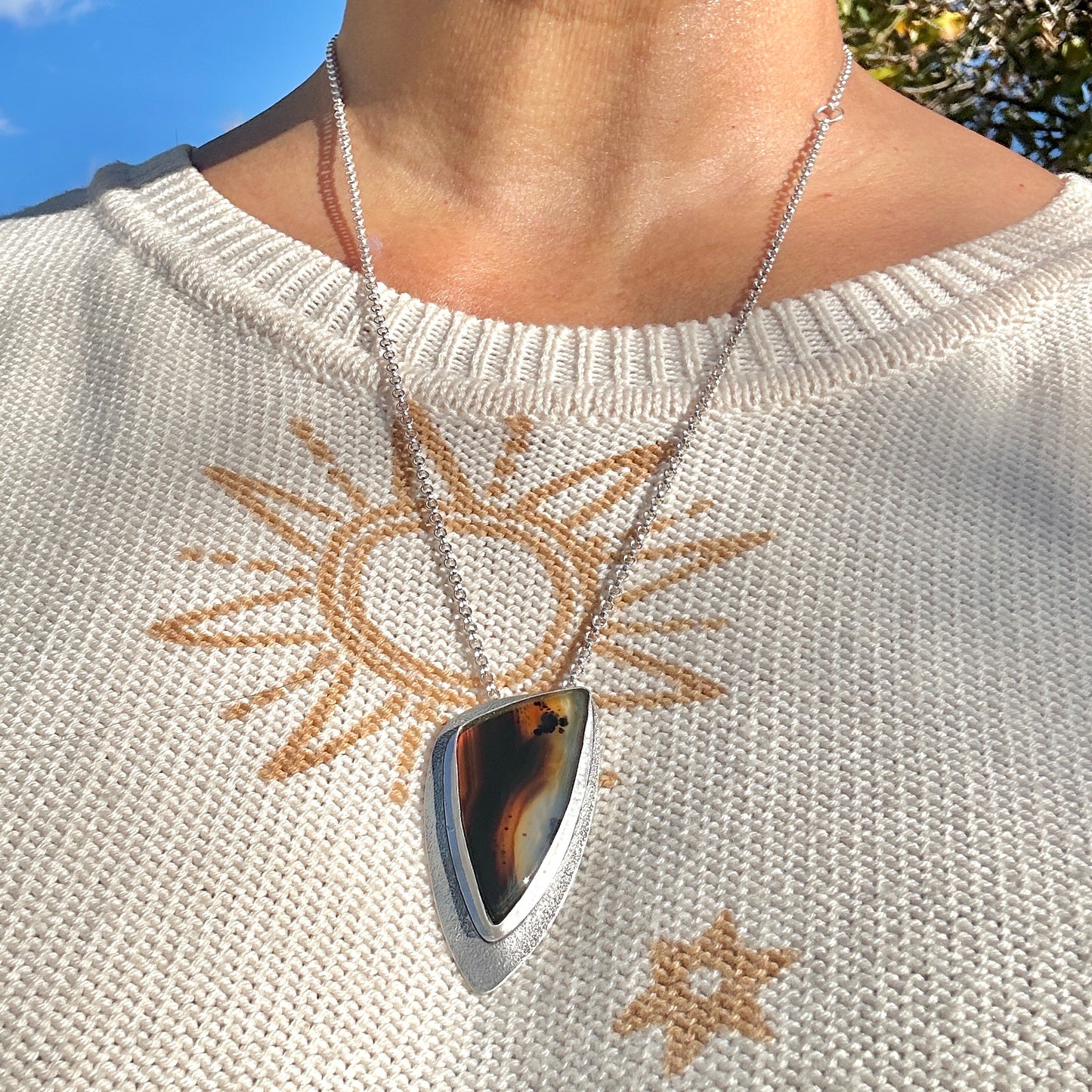 Amber Ripple Montana Agate Pendant Necklace