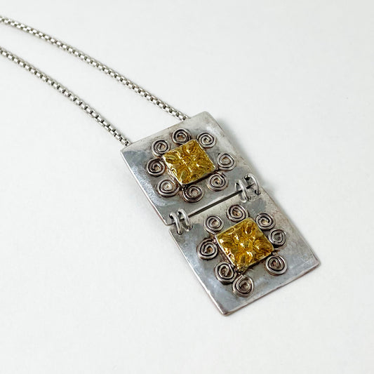 16 Spirals Talisman 22K Gilded Pendant Necklace