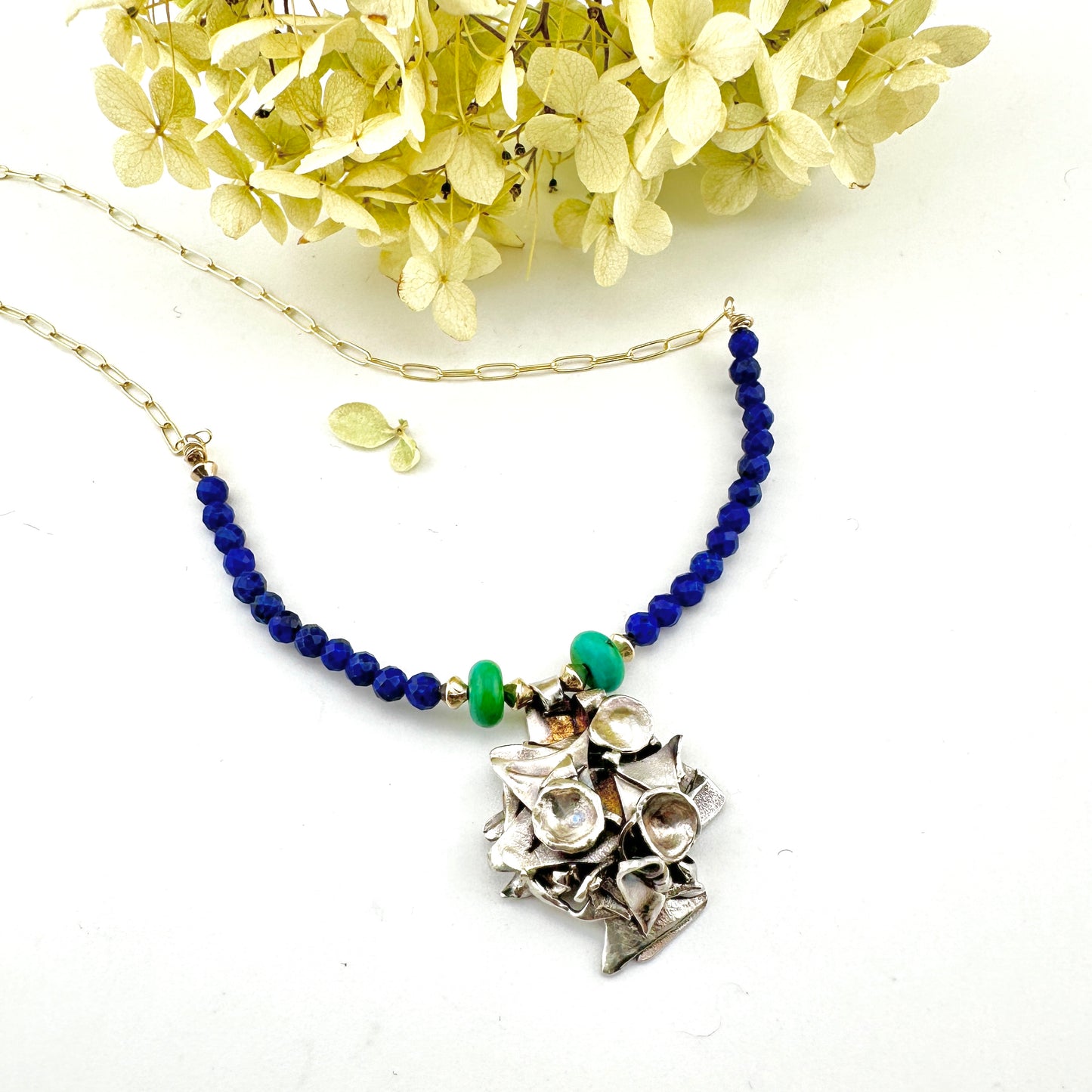 Lapis Turquoise Bar 14K Gold Filled Warrior Necklace