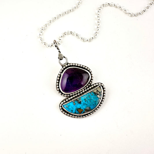Amethyst & Morenci Turquoise Portal 3 Pendant Necklace