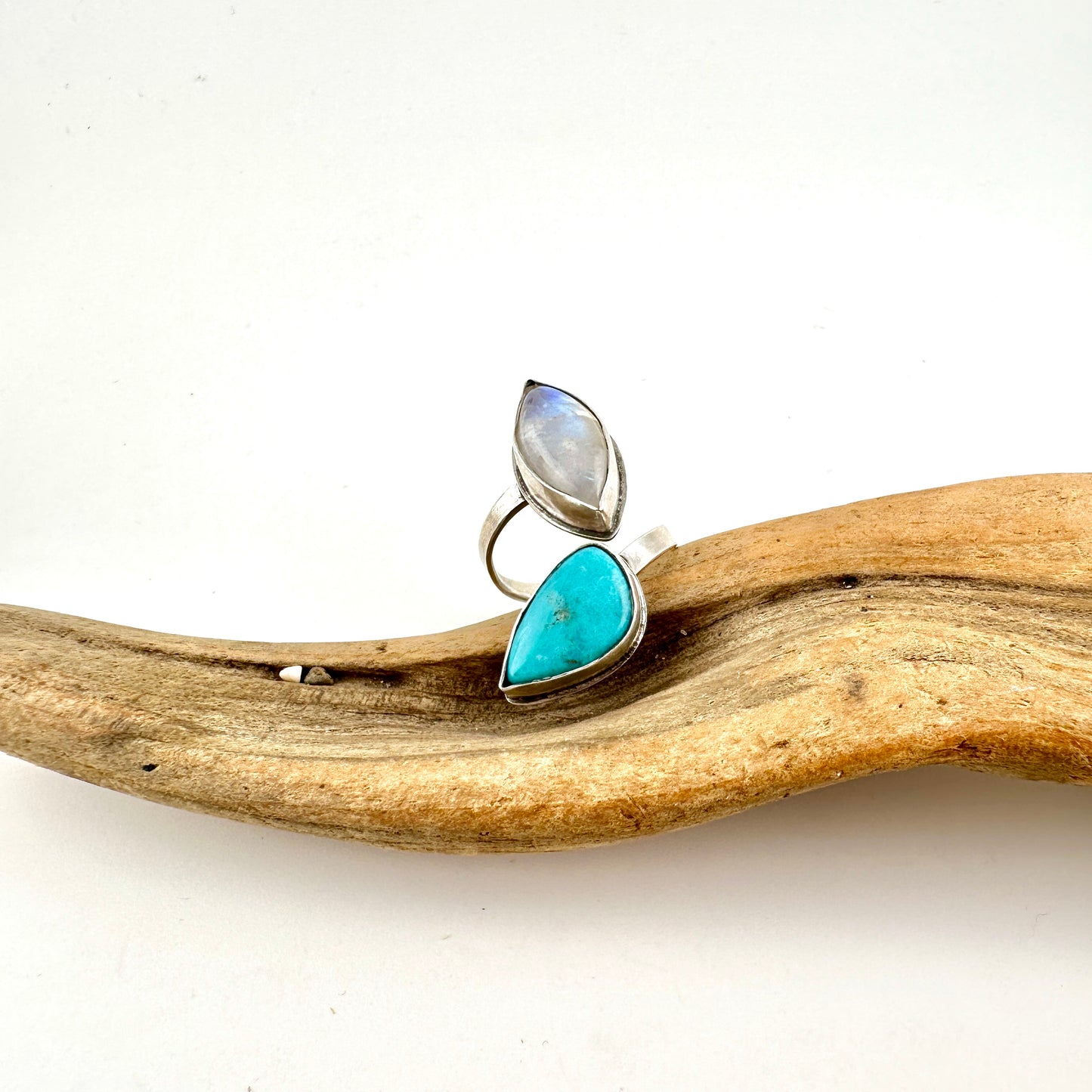 Turquoise & Moonstone Adjustable Ring Size 8.75