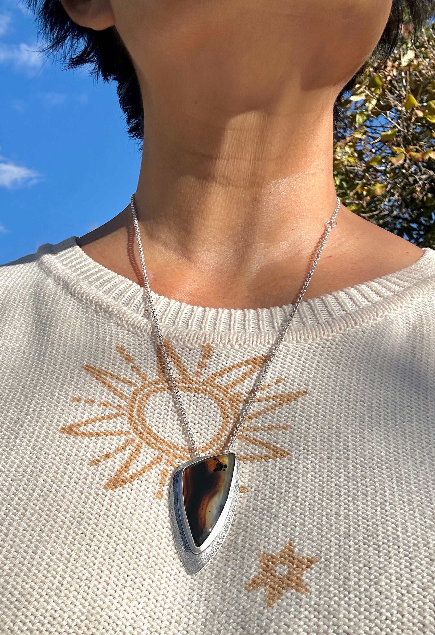 Amber Ripple Montana Agate Pendant Necklace