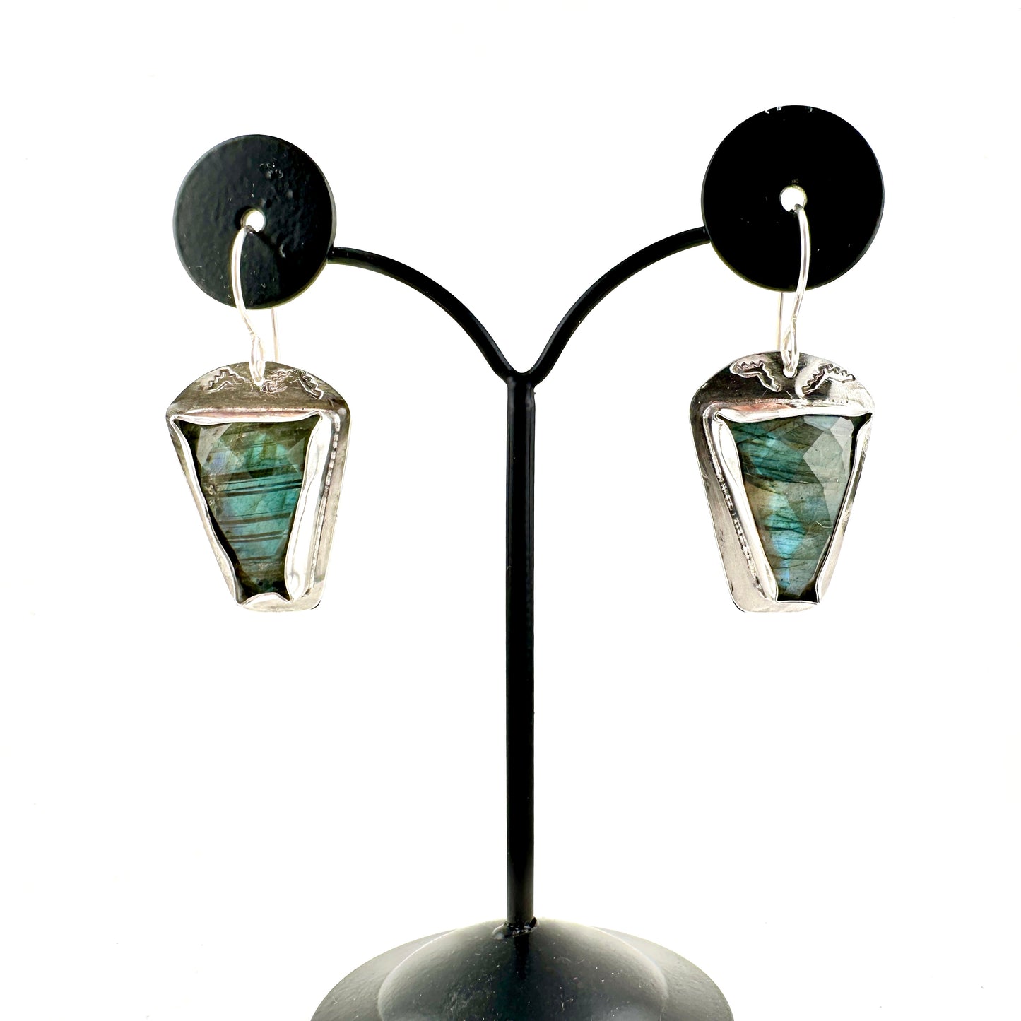 Stamped Faceted Labradorite Earrings