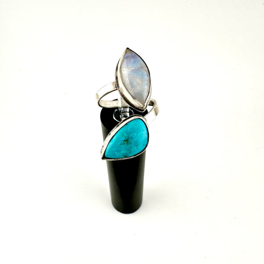 Turquoise & Moonstone Adjustable Ring Size 8.75