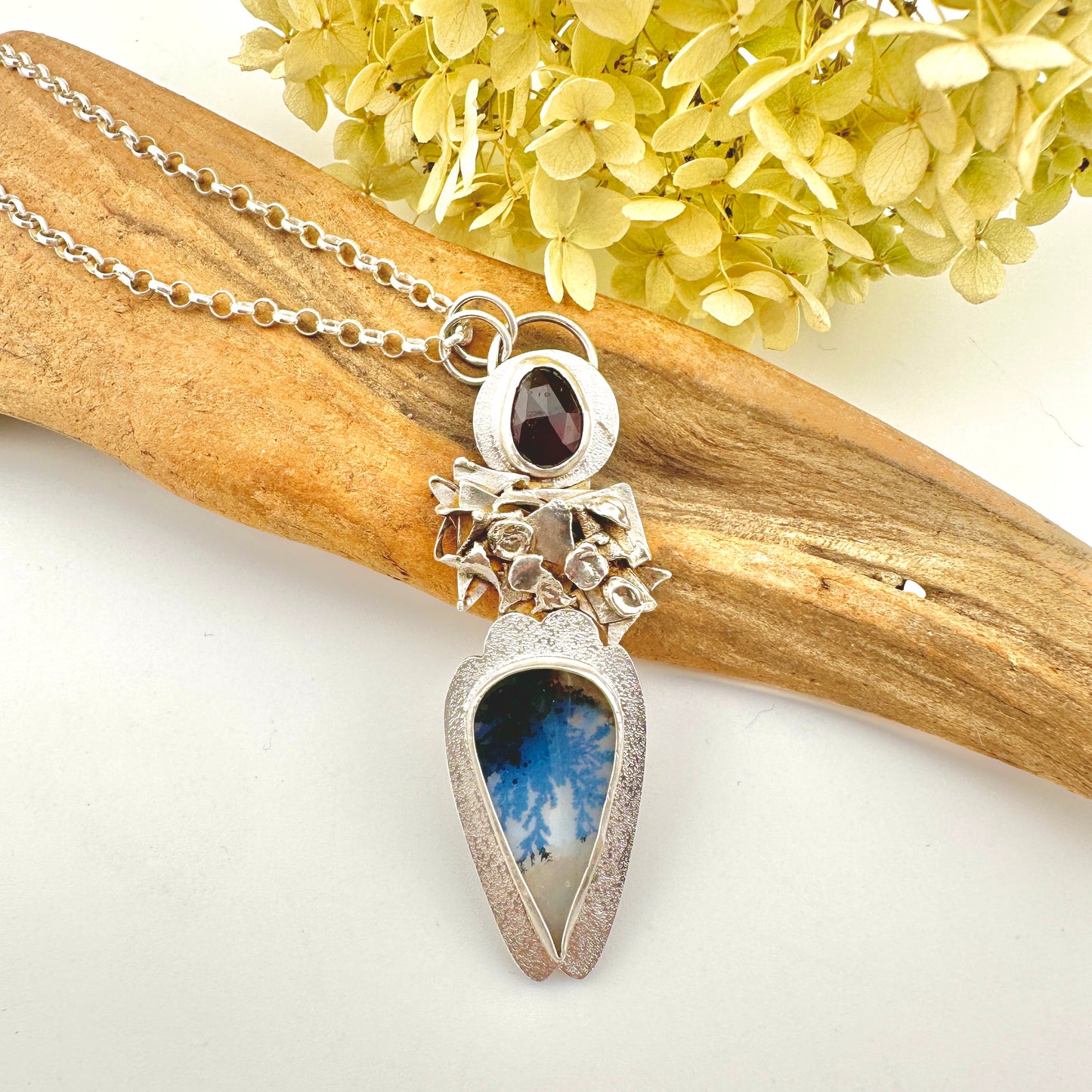 Fern Dendrite Agate Teardrop Pendant Necklace