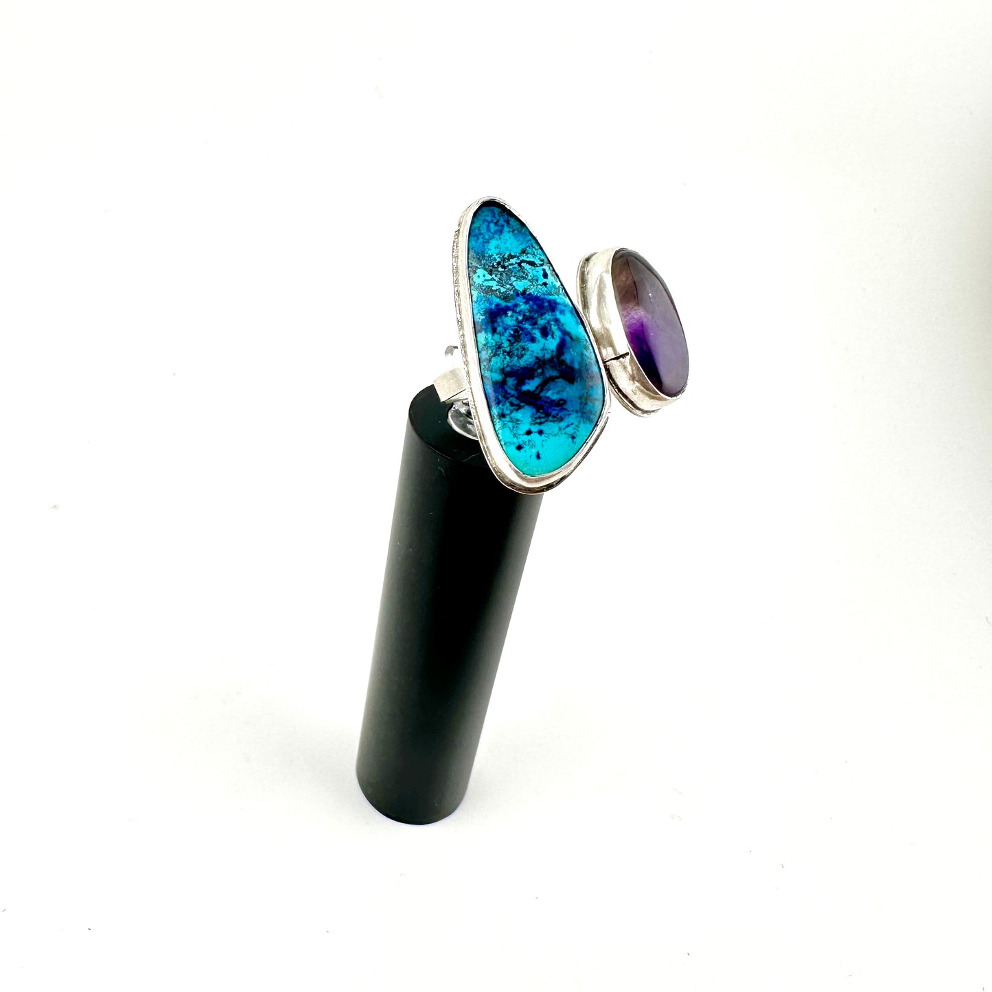 Chrysocolla & Amethyst Adjustable Ring Size 11.25