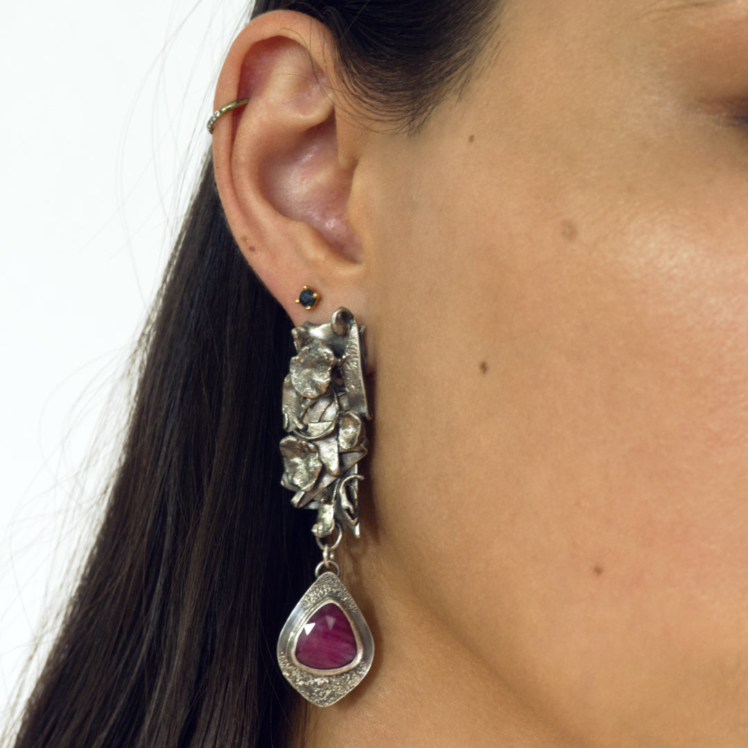 Amazonian Warrior Fused Fuchsite Pendant Necklace & Ruby Earrings