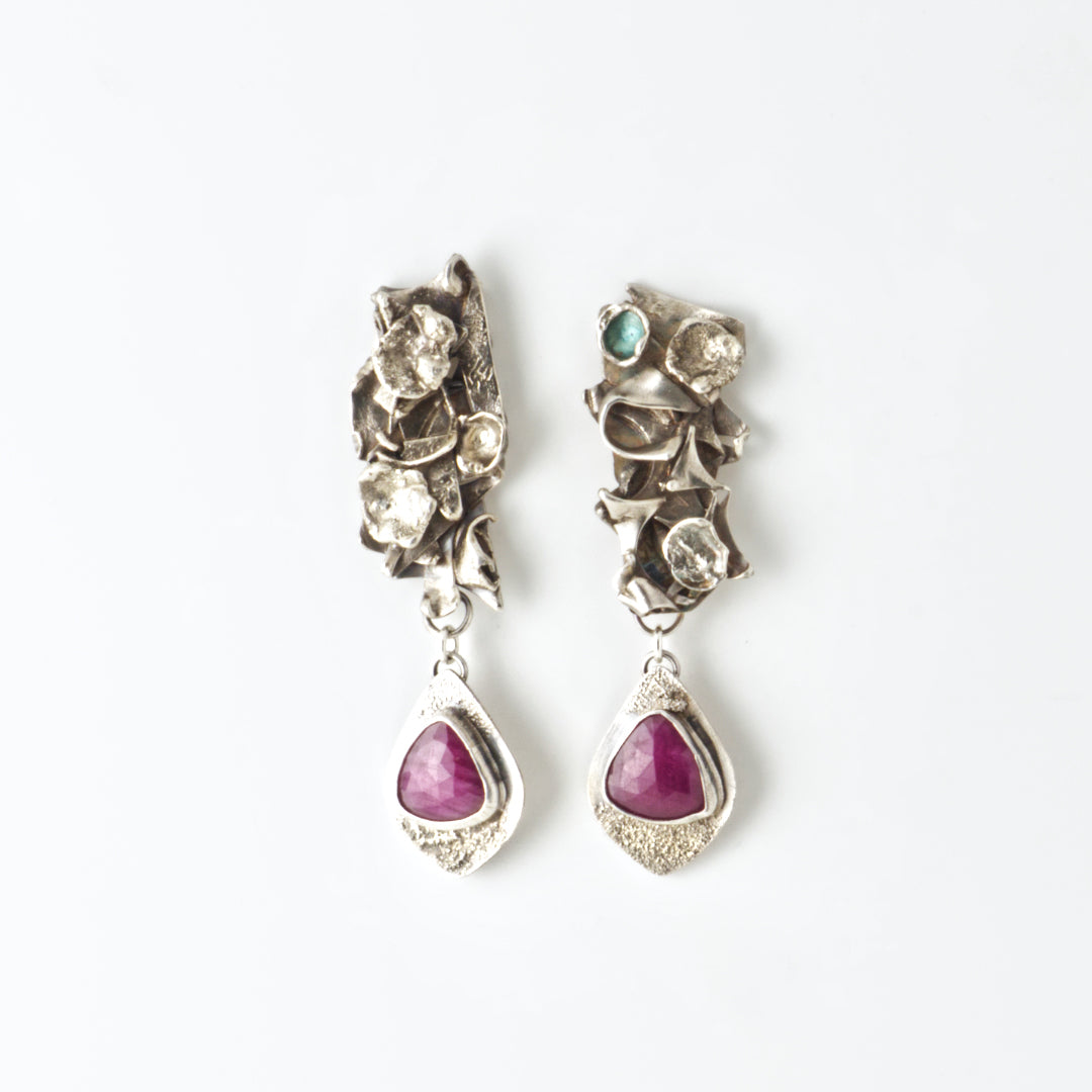 Amazonian Warrior Fused Fuchsite Pendant Necklace & Ruby Earrings