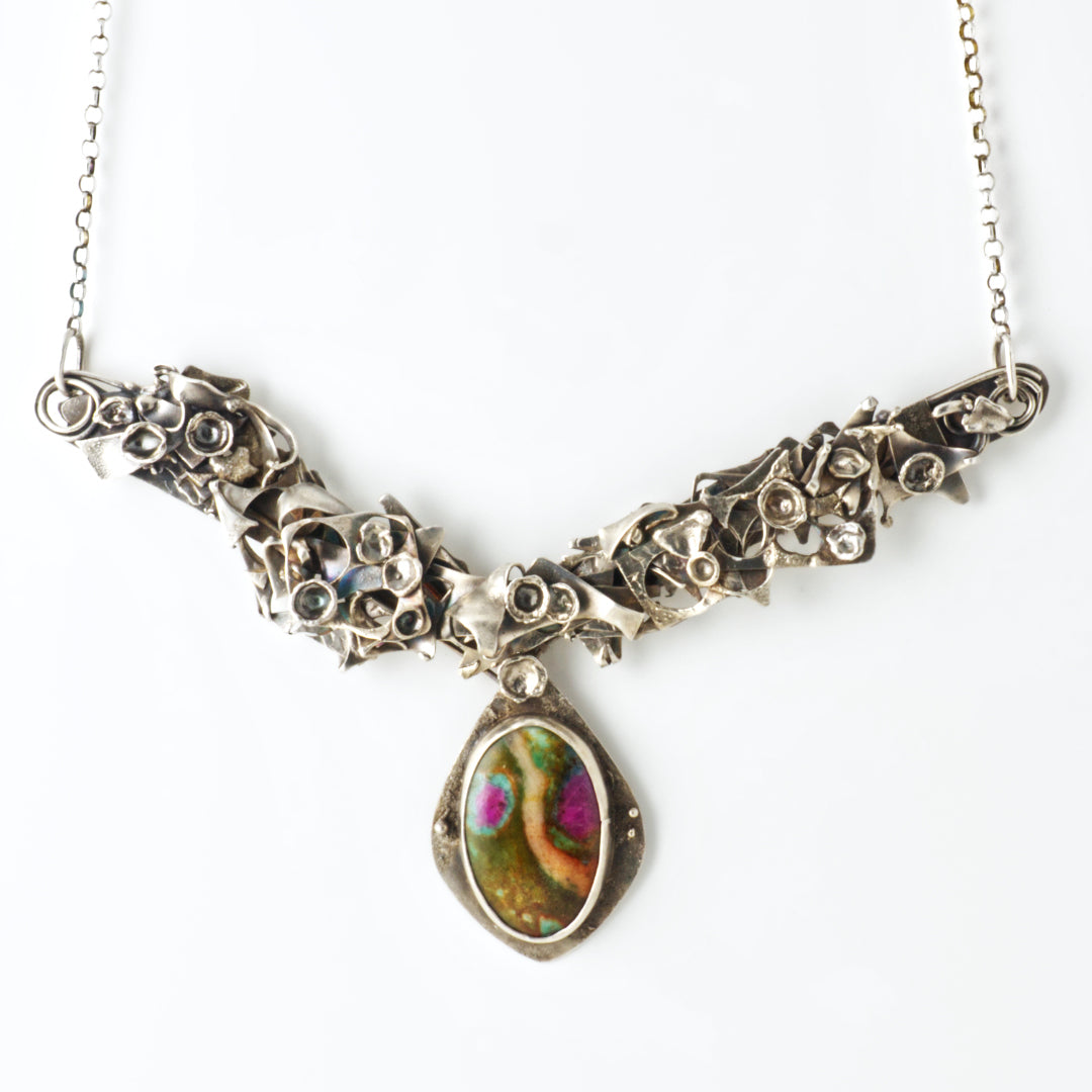 Amazonian Warrior Fused Fuchsite Pendant Necklace & Ruby Earrings