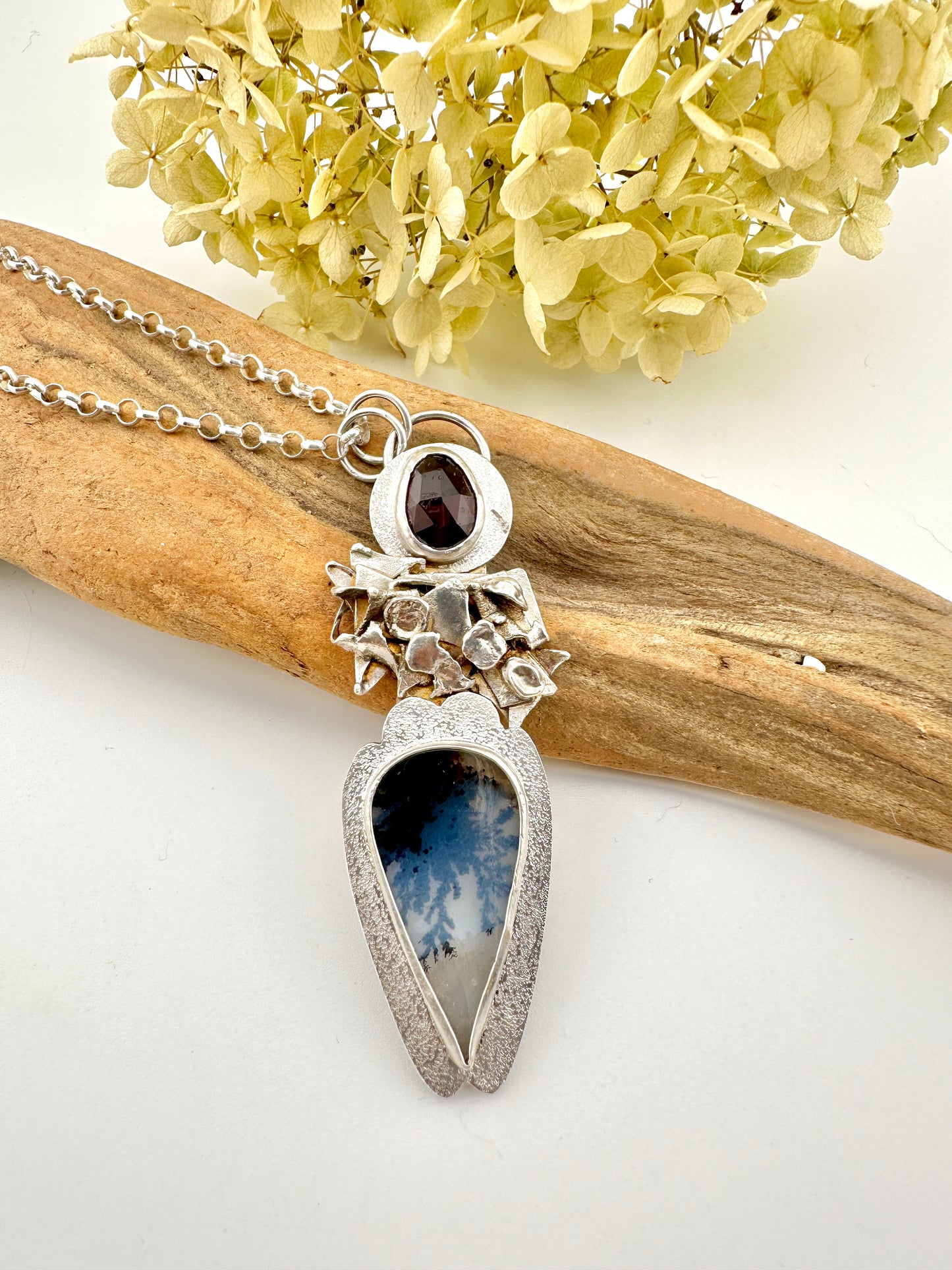 Fern Dendrite Agate Teardrop Pendant Necklace