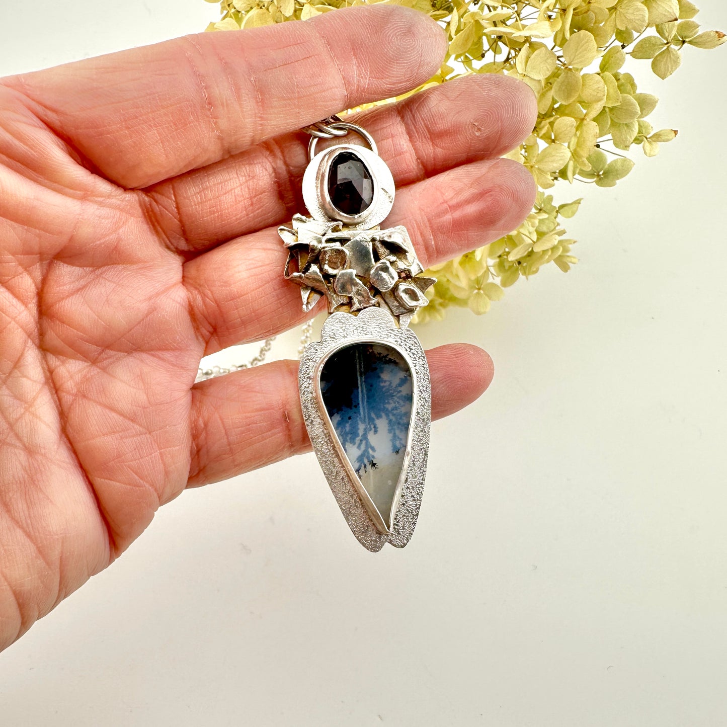 Fern Dendrite Agate Teardrop Pendant Necklace