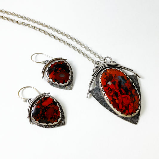 Red Brecciated Jasper Shield Pendant Necklace