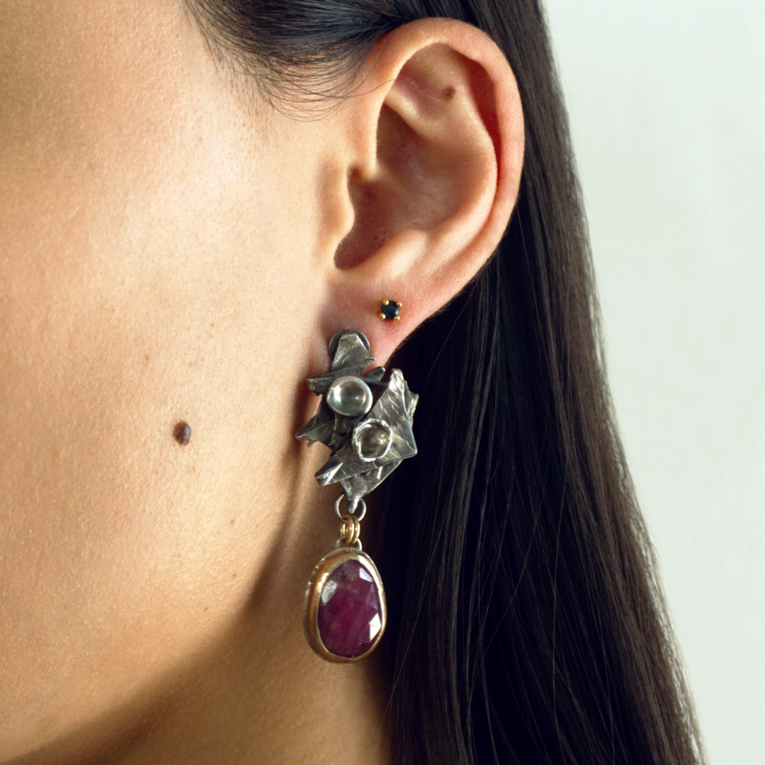 Cosmic Dream with Ruby, Peridot & Apatite Pendant Necklace & Ruby Earrings