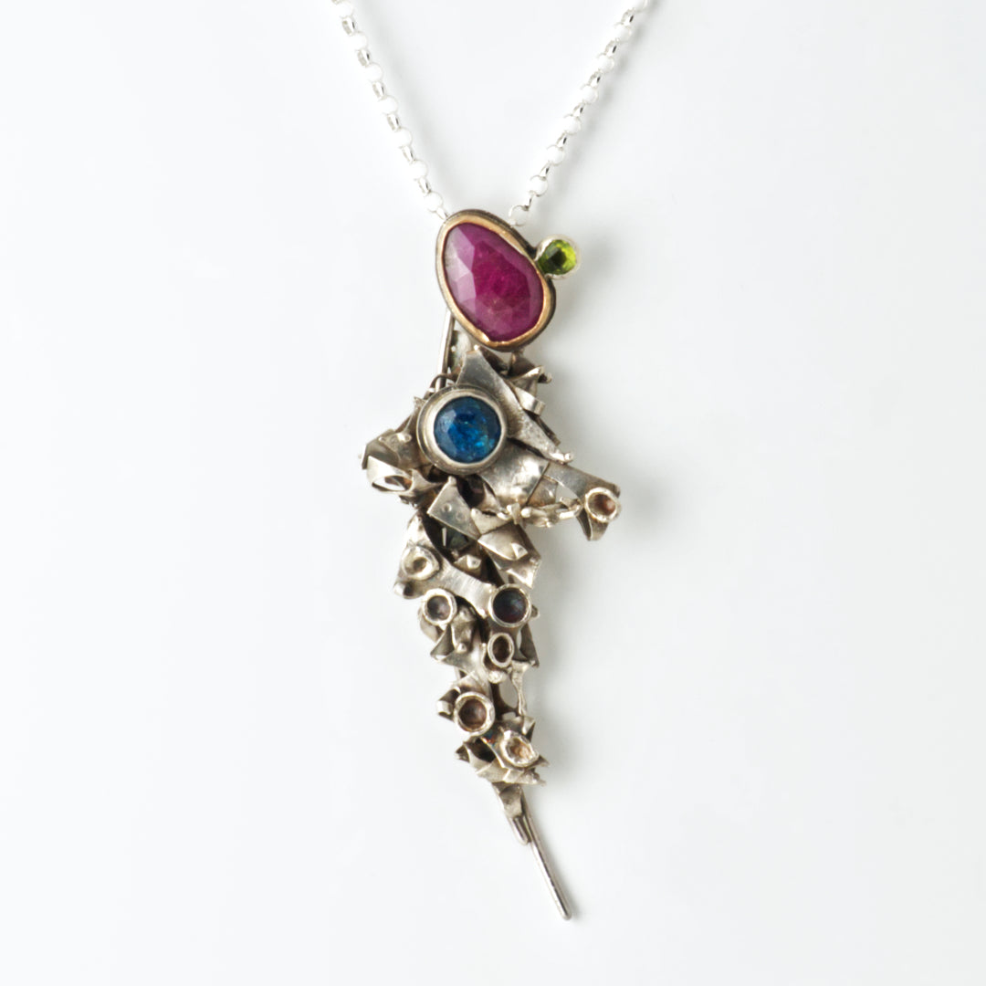 Cosmic Dream with Ruby, Peridot & Apatite Pendant Necklace & Ruby Earrings