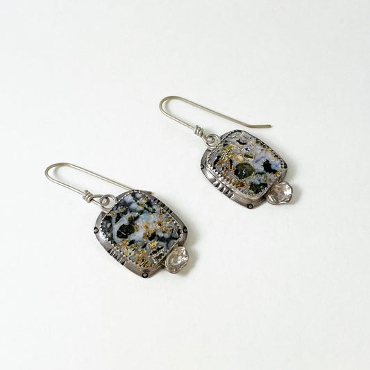 Crazy Lace Agate Square Earrings with Green Striations