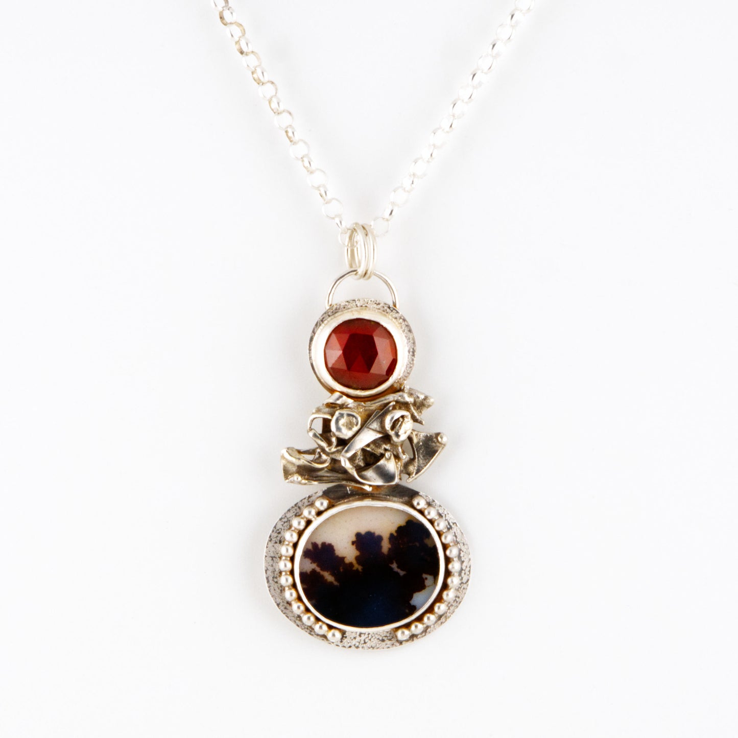 Branch Dendrite Agate Oval Pendant Necklace