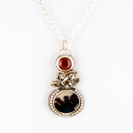 Branch Dendrite Agate Oval Pendant Necklace