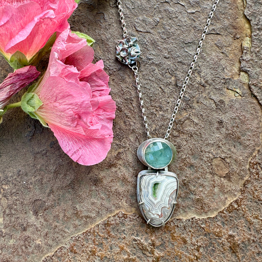 Aquamarine & Crazy Lace Agate Warrior Necklace