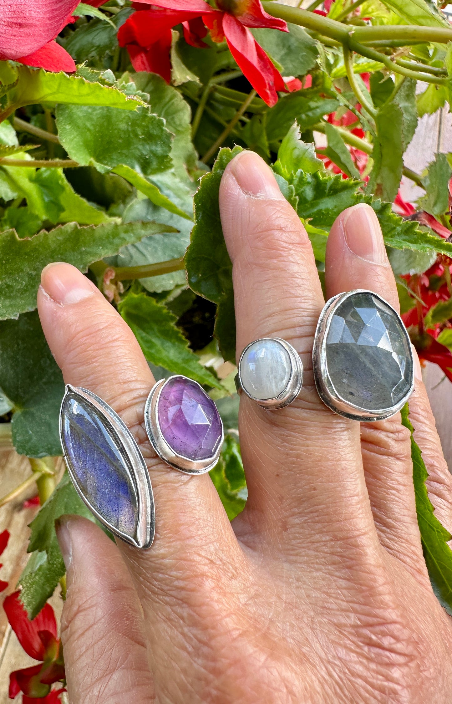 Labradorite & Amethyst Adjustable Ring Size 7.5
