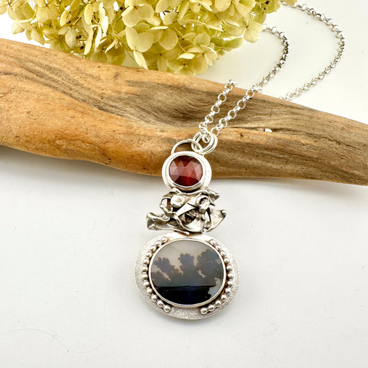 Branch Dendrite Agate Oval Pendant Necklace