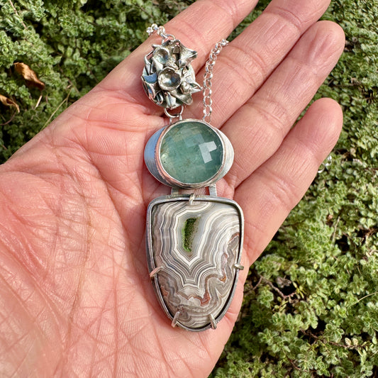 Aquamarine & Crazy Lace Agate Warrior Necklace