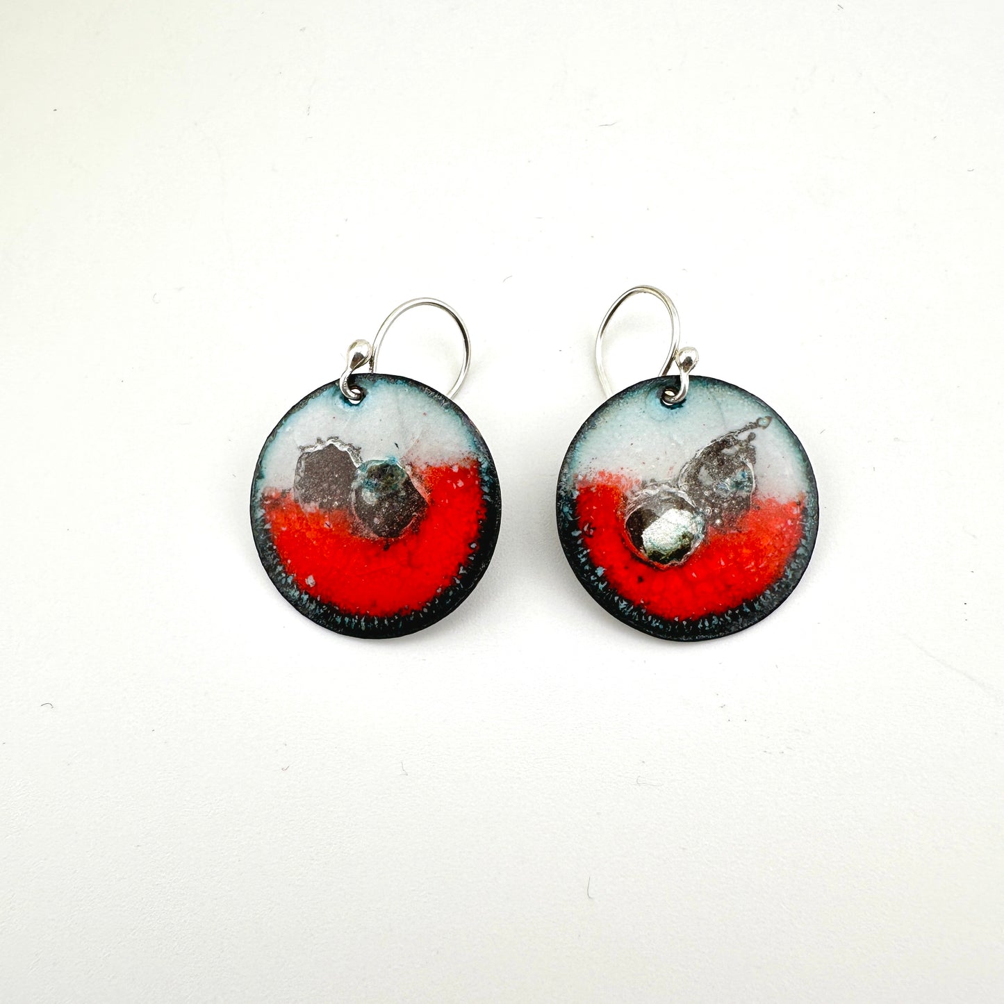 Sterling Splash Round Enameled Earrings