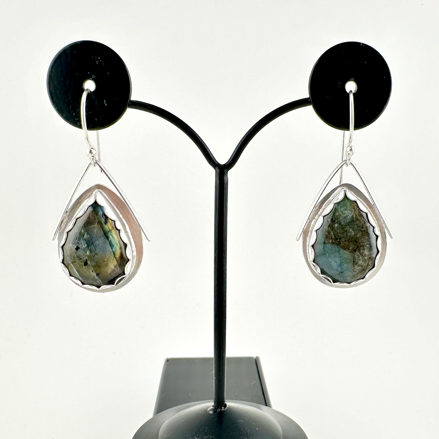 Grey Green Labradorite Teardrop Kite Earrings