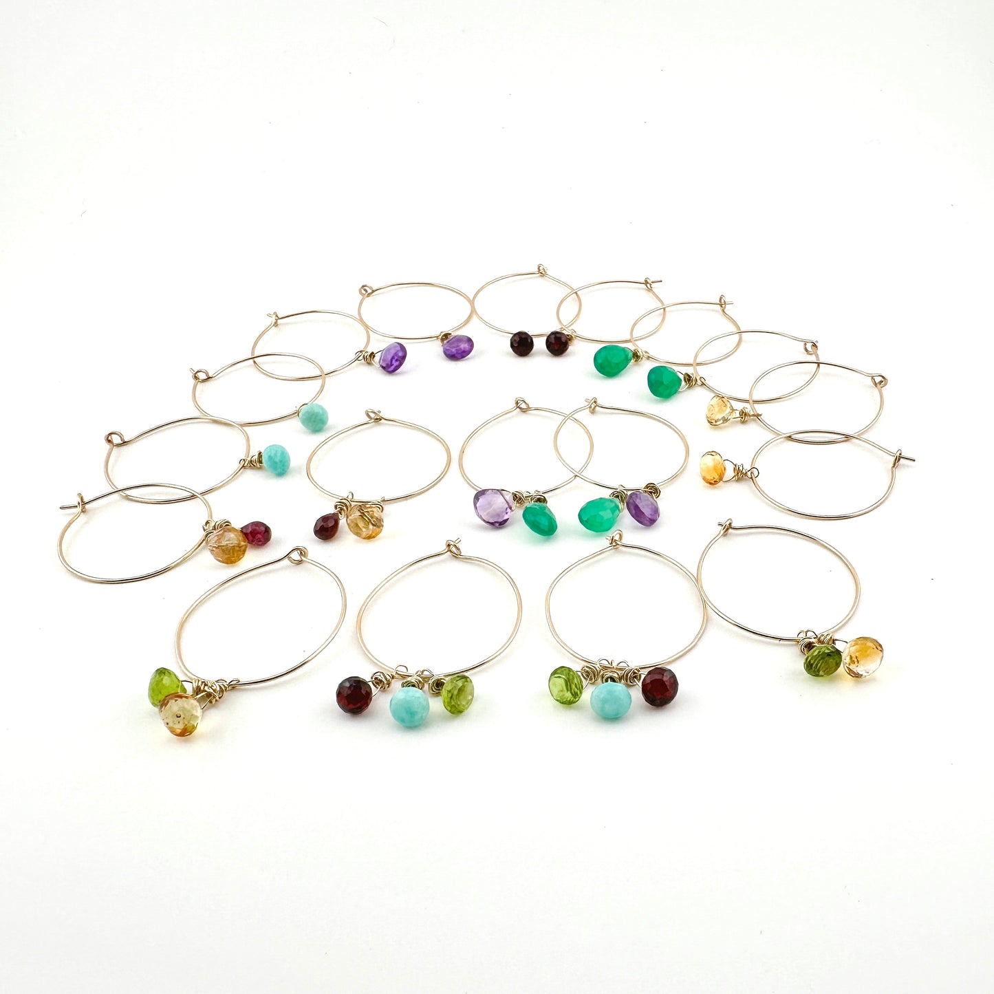 14K Gold Filled Precious Gems Lightweight Medium Hoops