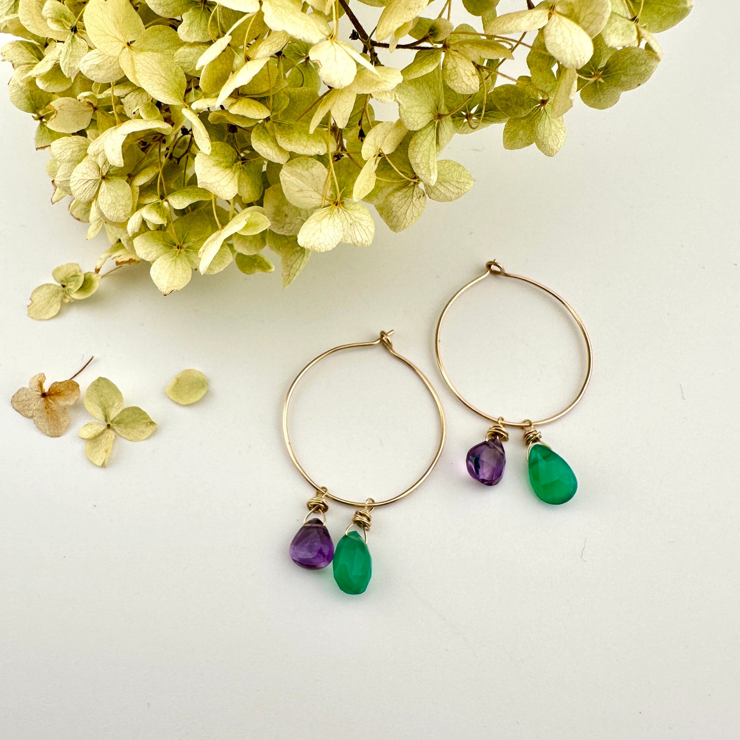 14K Gold Filled Precious Gems Lightweight Medium Hoops