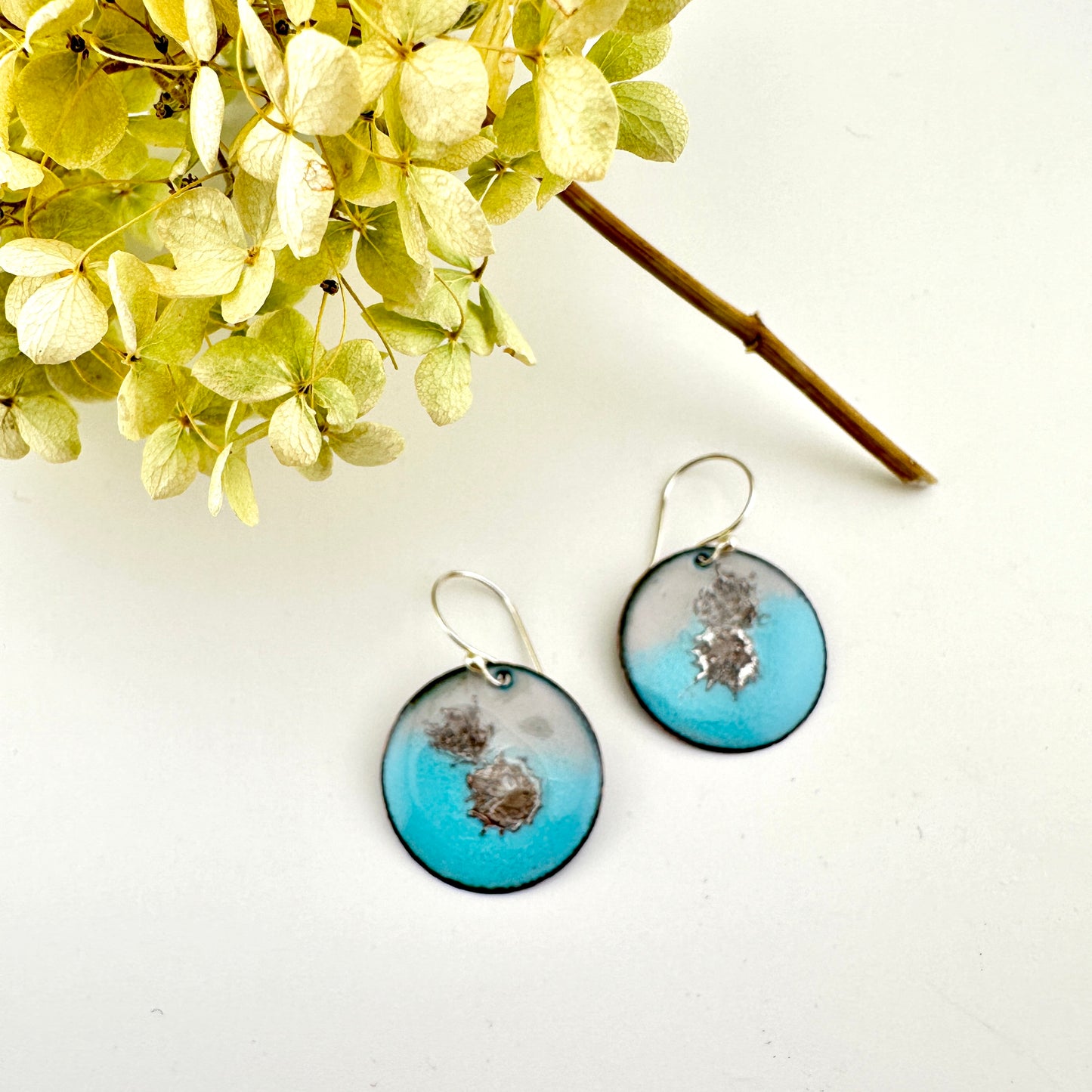 Sterling Splash Round Enameled Earrings