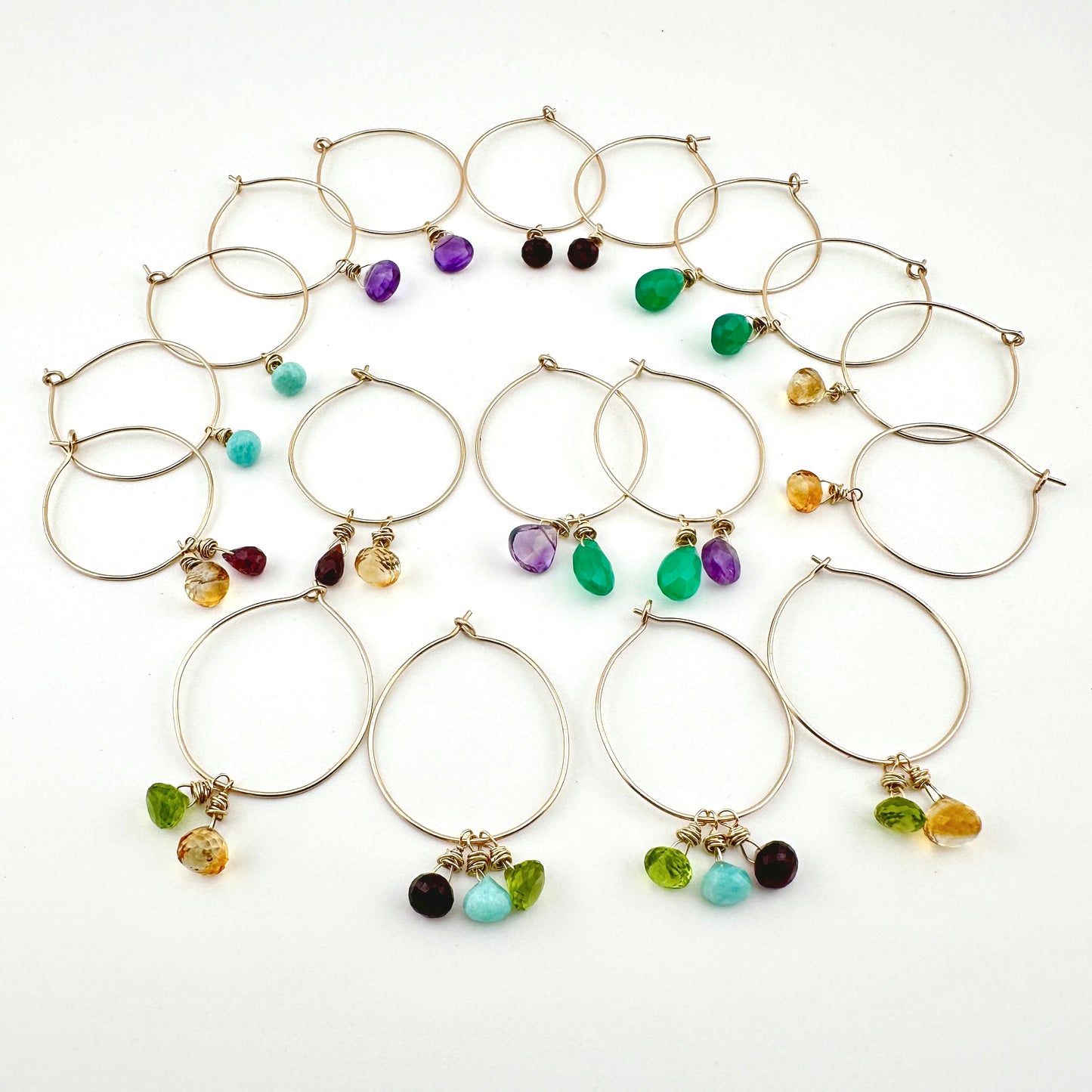14K Gold Filled Precious Gems Lightweight Medium Hoops