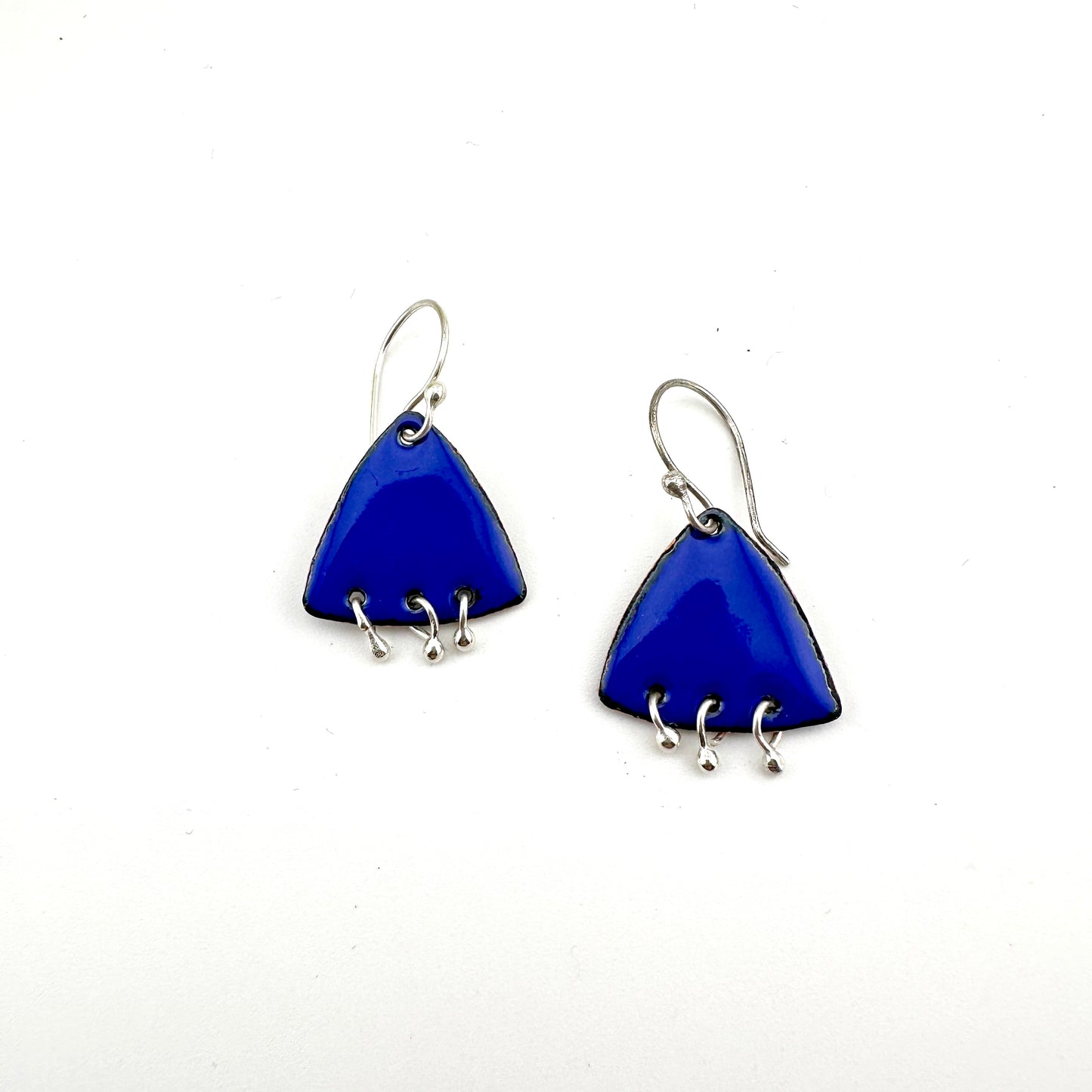 Triangle & Silver Ball Dangles Enameled Earrings