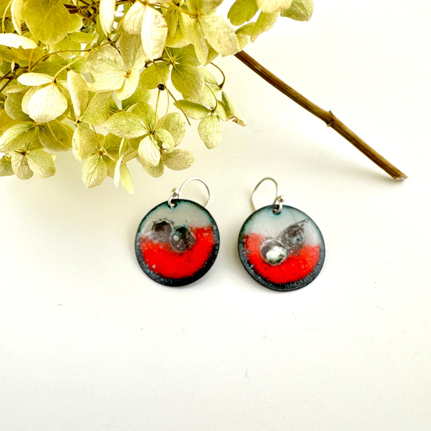 Sterling Splash Round Enameled Earrings
