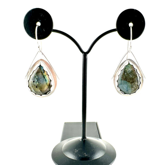 Grey Green Labradorite Teardrop Kite Earrings