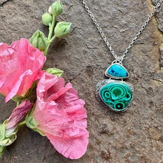Malachite, Shattuckite & Azurite Pendant Necklace