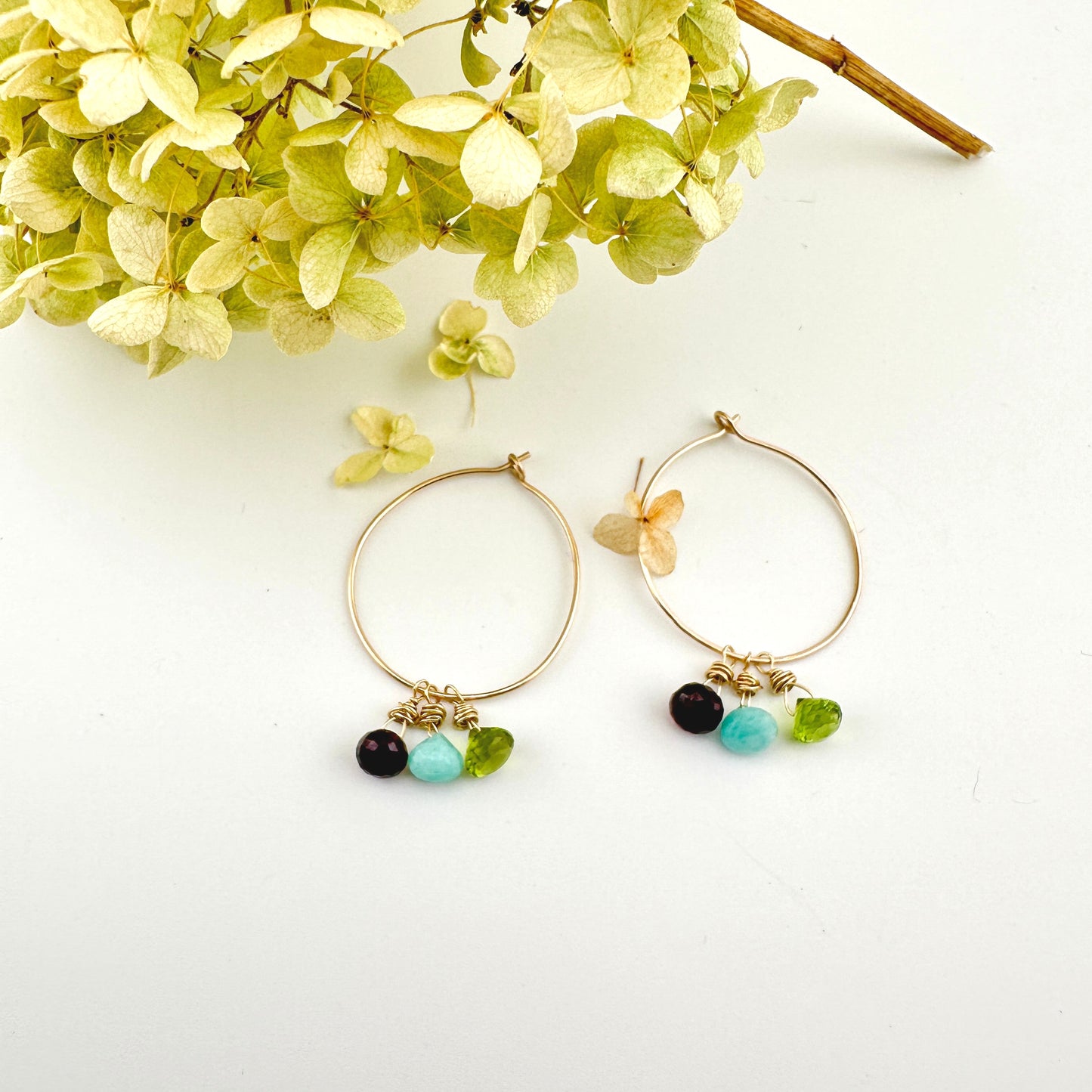 14K Gold Filled Precious Gems Lightweight Medium Hoops