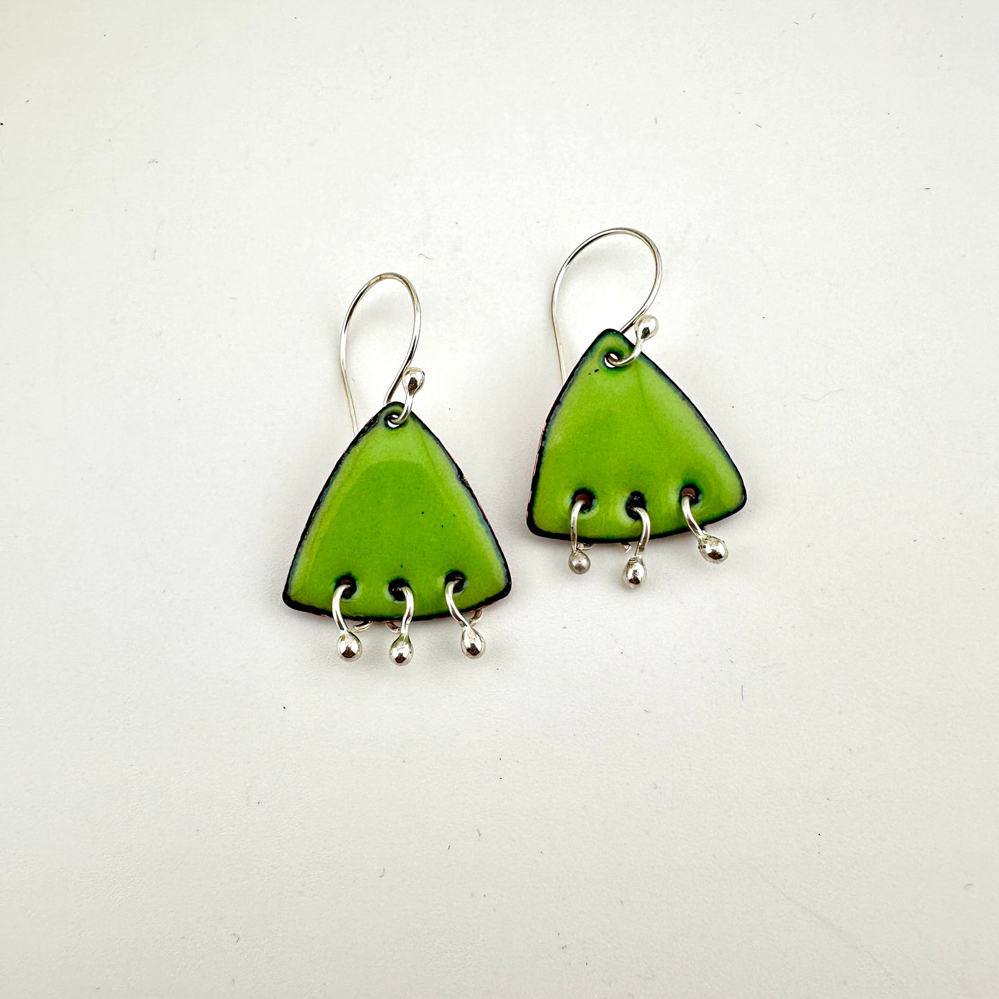 Triangle & Silver Ball Dangles Enameled Earrings