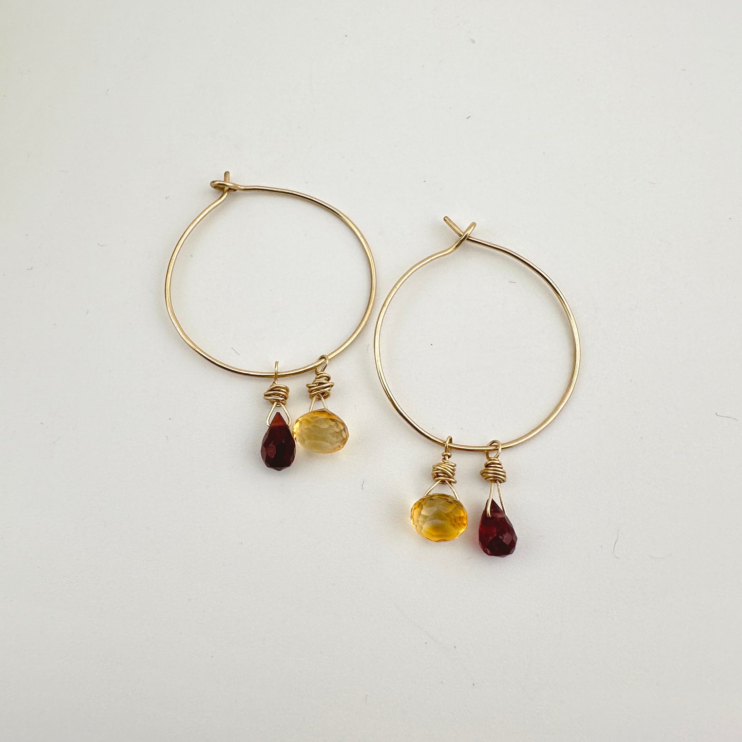 14K Gold Filled Precious Gems Lightweight Medium Hoops