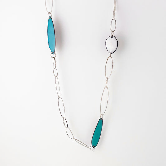Gem Clips Handmade Sterling Chain & Enamel Elements Necklace #1