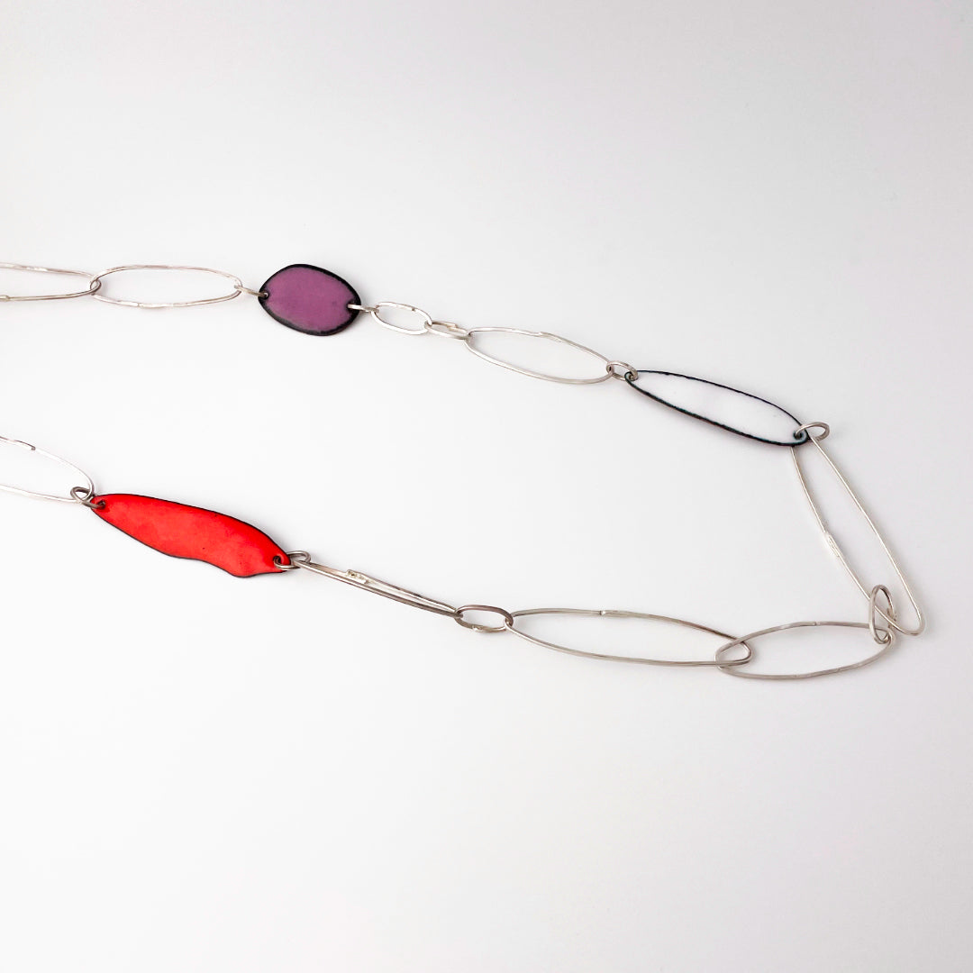 Gem Clips Handmade Sterling Chain & Enamel Elements Necklace #2