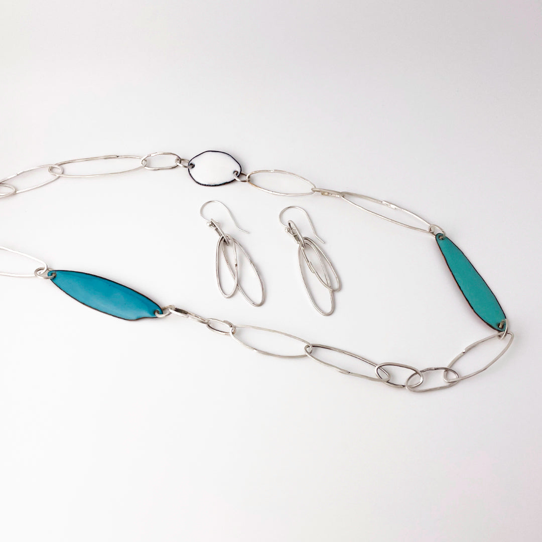 Gem Clips Handmade Sterling Chain & Enamel Elements Necklace #1