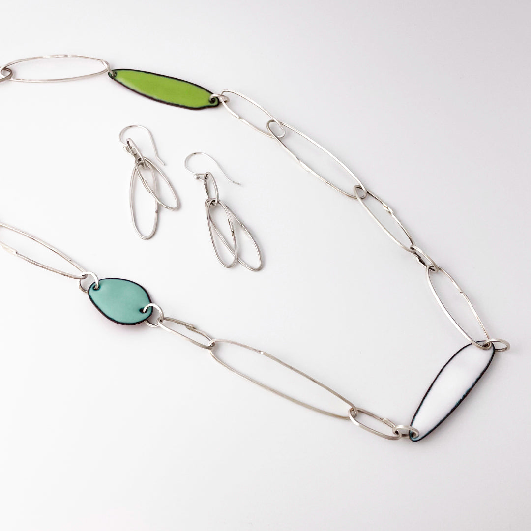 Gem Clips Handmade Sterling Chain & Enamel Elements Necklace #3