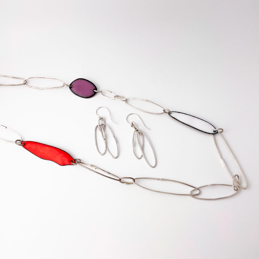 Gem Clips Handmade Sterling Chain & Enamel Elements Necklace #2