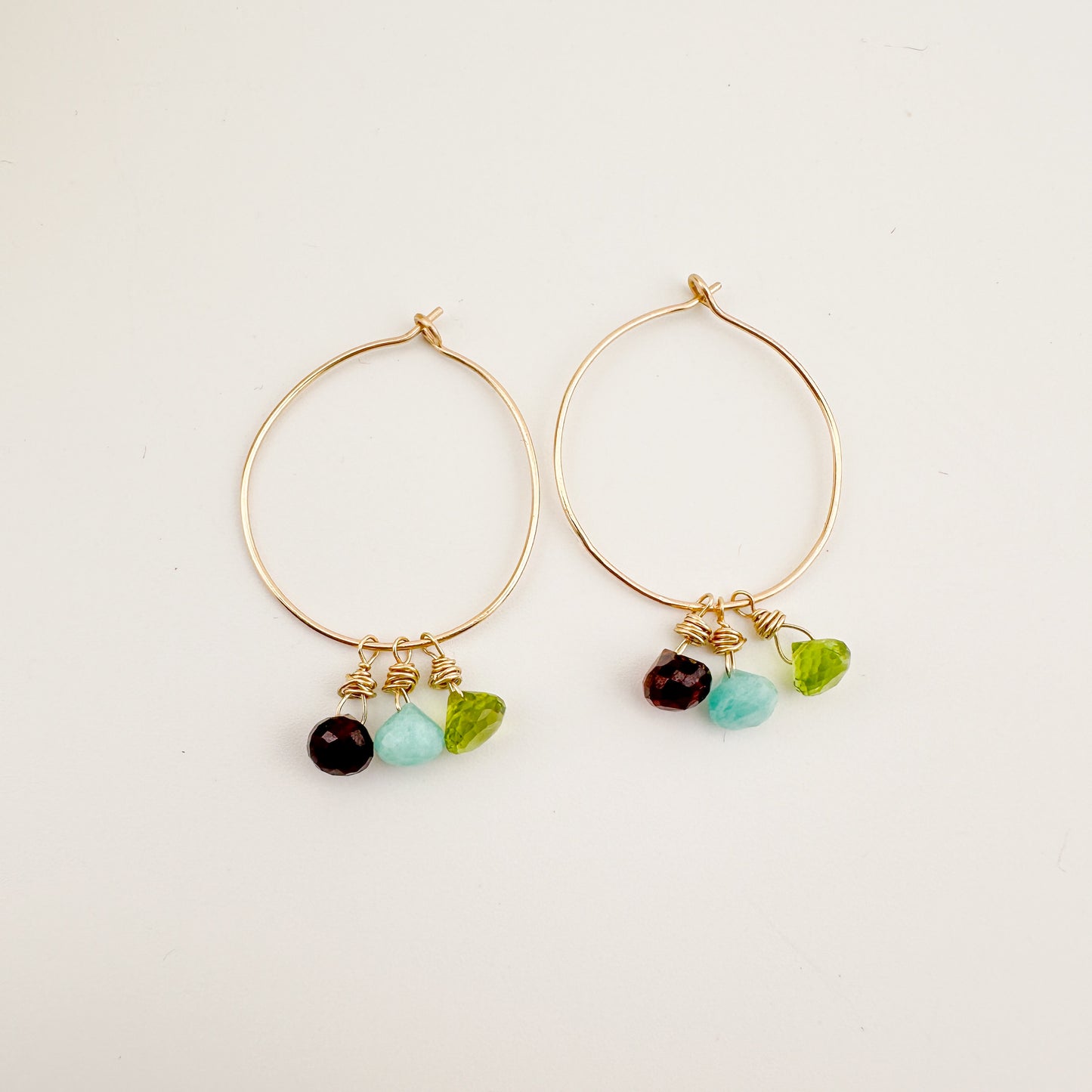 14K Gold Filled Precious Gems Lightweight Medium Hoops