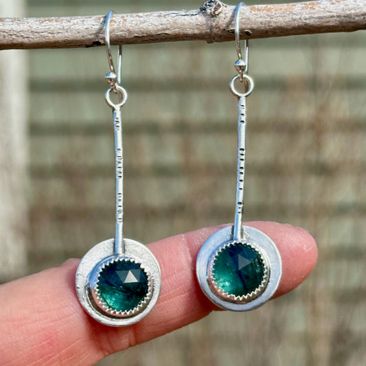 Rosecut Teal Kyanite Pendulum Earrings