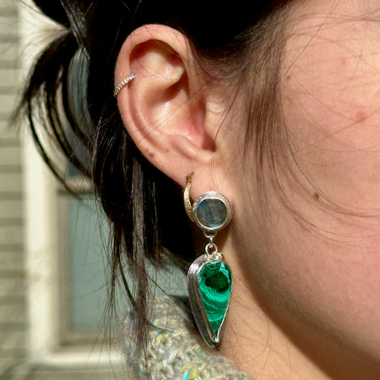 Rosecut Labradorite & Malachite Post Earrings