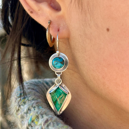 Round Turquoise & Diamond Malachite Earrings