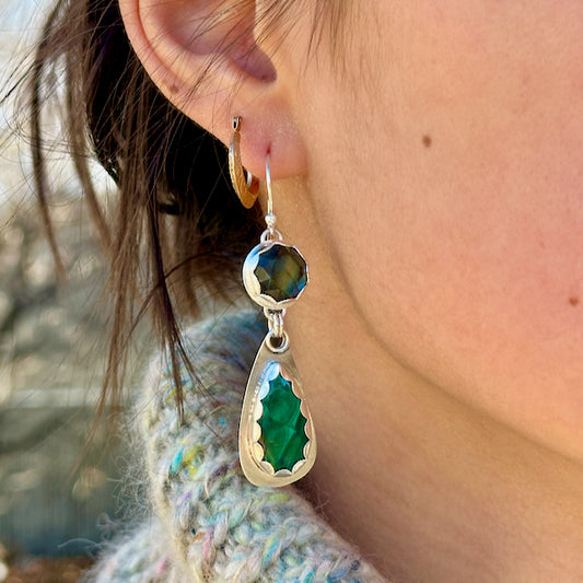 Rosecut Labradorite & Teardrop Malachite Earrings